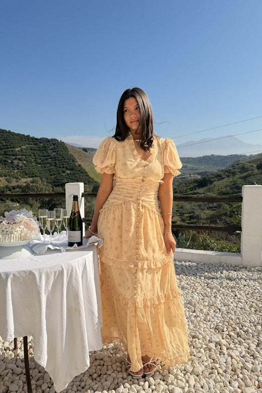 BYIC - Arielic Long Dress A25193 - Yellow Flower Print Kjoler 