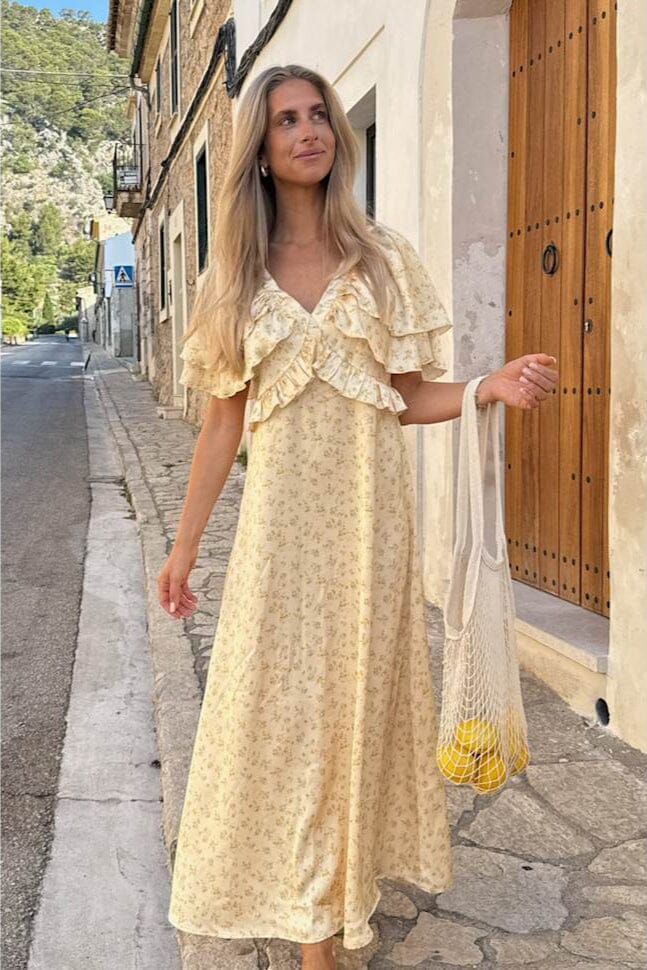 BYIC - Marthaic Maxi Dress A23935 - Yellow Flower Print Kjoler 