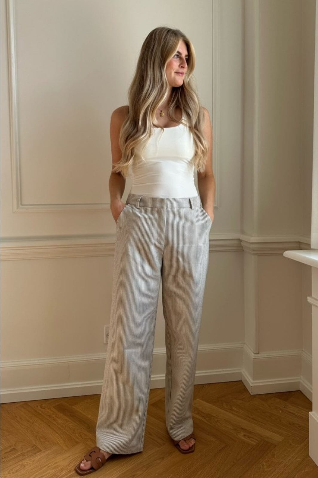 BYIC - Nanna Pants Dark Beige Woven Stripe