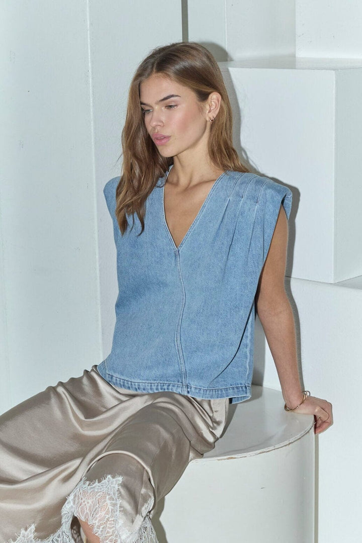 Co´Couture - Asjacc Wrap Denim Top 45125 - 552 - Denim Blue Toppe 