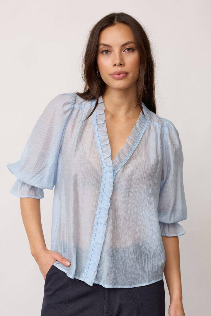 Co´Couture - Avicc Lace Ss V-Blouse 500169 - 40004 - Pale Blue Bluser 