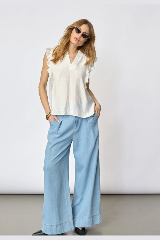 Co´Couture - Heracc Frill Ss V-Top 45165 - 4000 - White