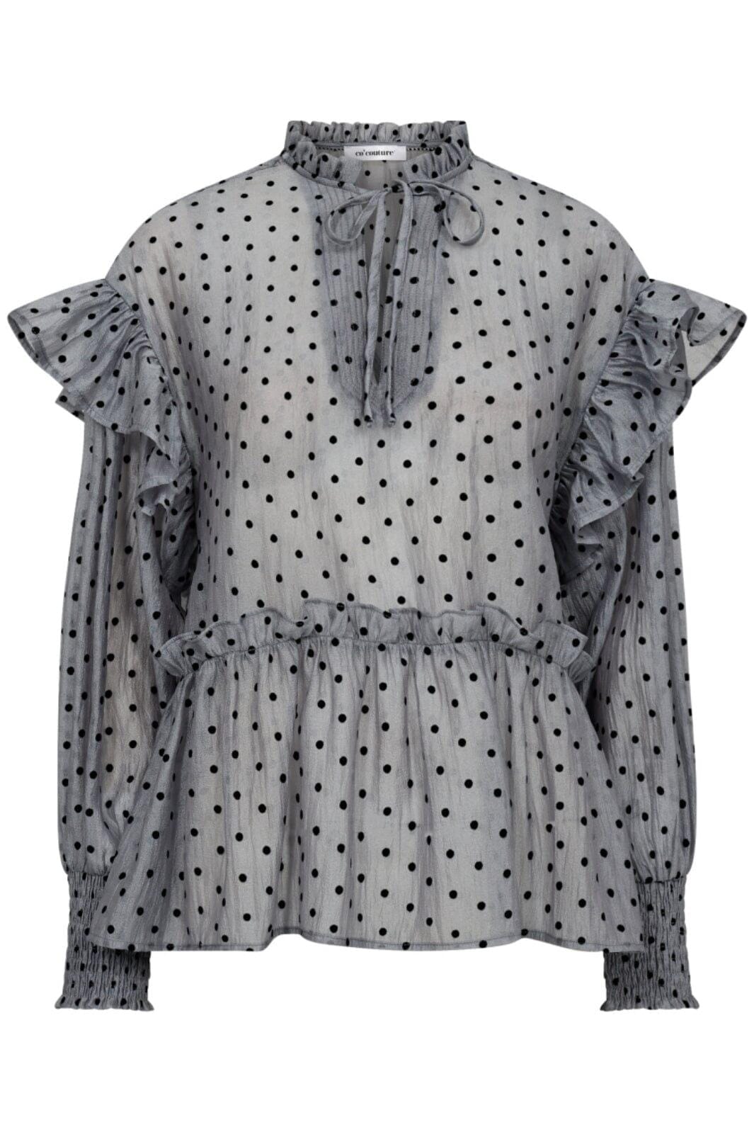 Co´couture - Katinkacc Dot V-Frill Blouse 35560 - 138 Light Grey Skjorter 