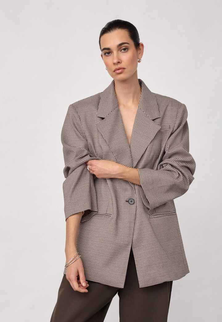 Co´Couture - Midacc Check Power Blazer 500845 - 10060 - Bone - Brown Blazere 