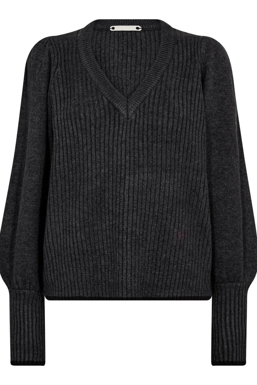 Co´Couture - Rowcc Puff Rib V-Knit 32227 - 140 - Dark Grey Strikbluser 