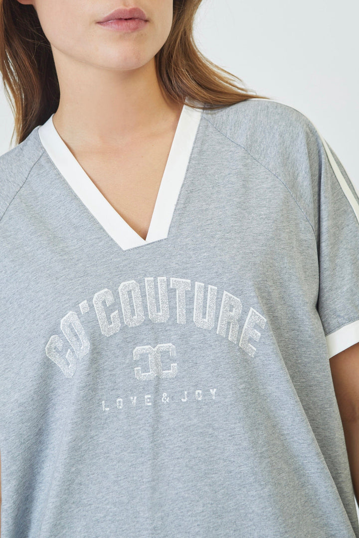 Co´Couture - Siaracc Oversize Sporty V-Tee 33140 - 57011 - Greymelangeoffwhite T-shirts 