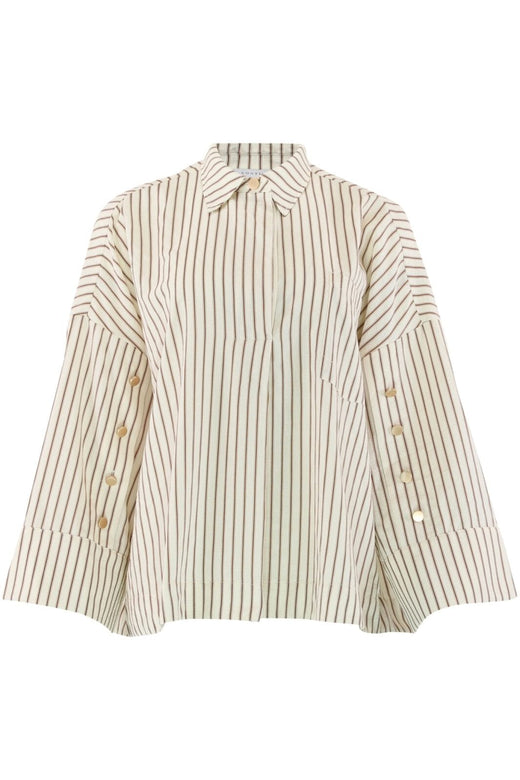 Continue - Klara L/S Brown Stripe 14986 - Brown Stripe Gold Buttons.