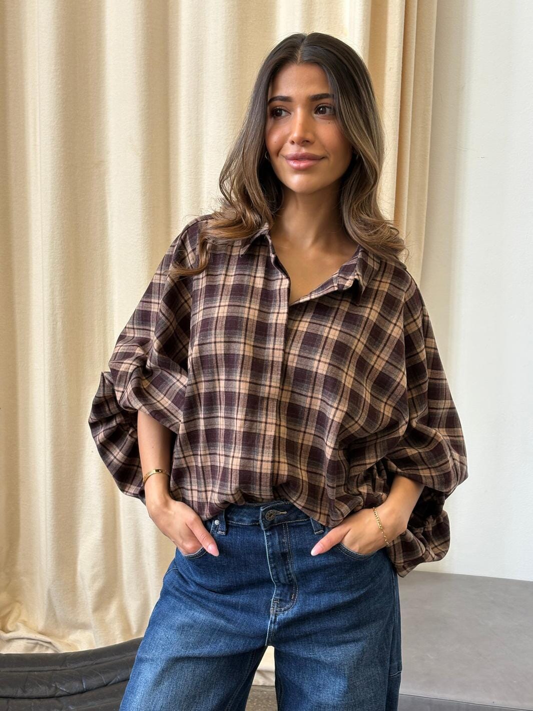Continue - Lea 15430 - Brown Check Bluser 