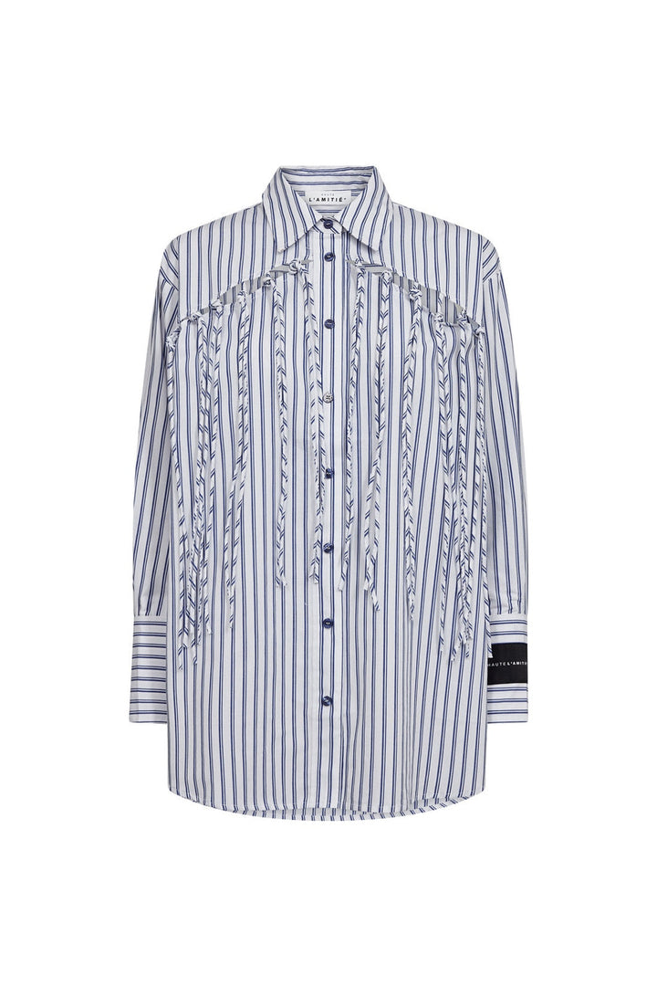 Haute L'Amitié - Striped Fringe Shirt HL10522 - Blue/White Stripe