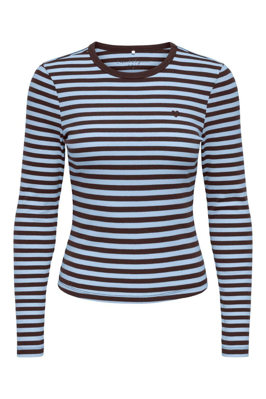 Only - Onlval L/S O-Neck Stripe Top - 5155543 Coffee Bean Cashmereblue (Mette) + Emb. Heart