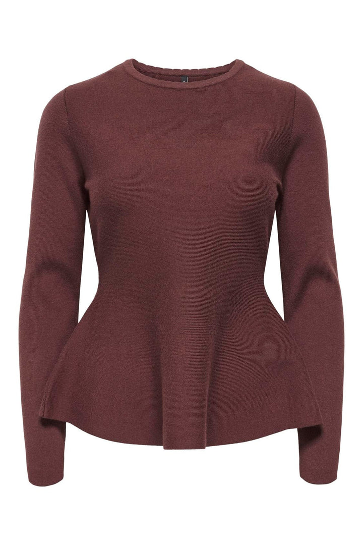 Only - Onlvilda Ls Peplum O-Neck Knt - 5026295 Rum Raisin