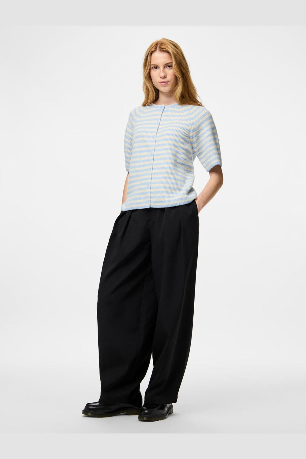 Pieces - Pcmalou Ss O-Neck Stripe Cardigan Pwp - 4931566 Cashmere Blue Birch