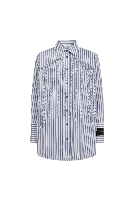 Haute L'Amitié - Striped Fringe Shirt HL10522 - Blue/White Stripe