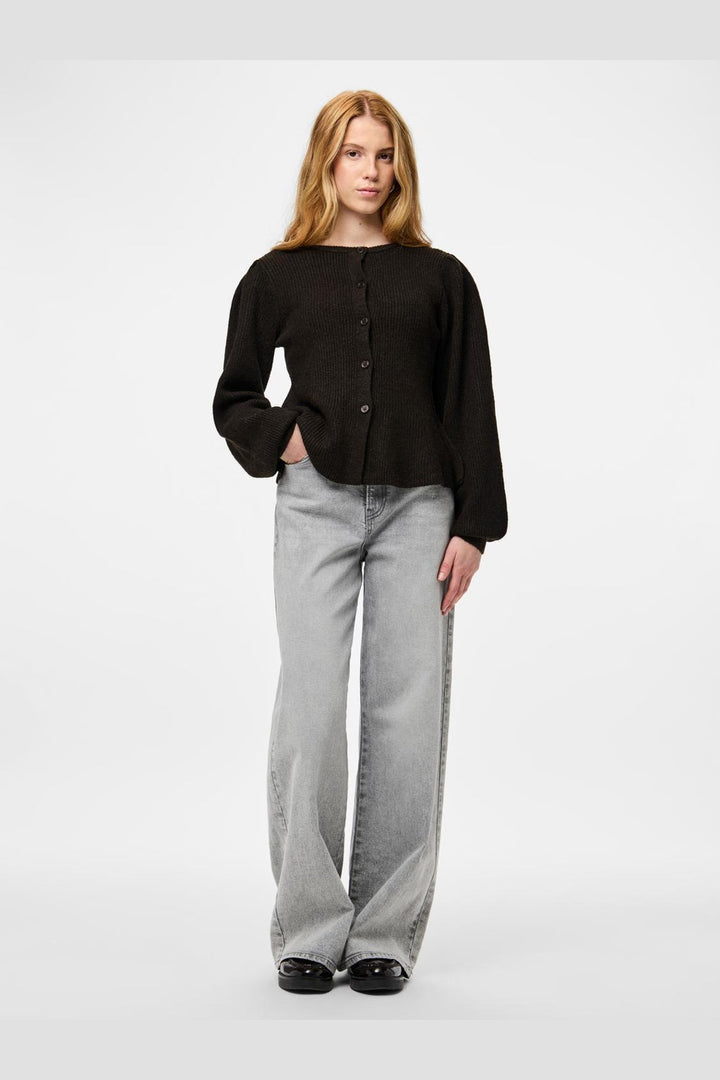 Pieces - Pcsilly Ls Puff Knit Cardigan - 5102717 Hot Fudge Melange