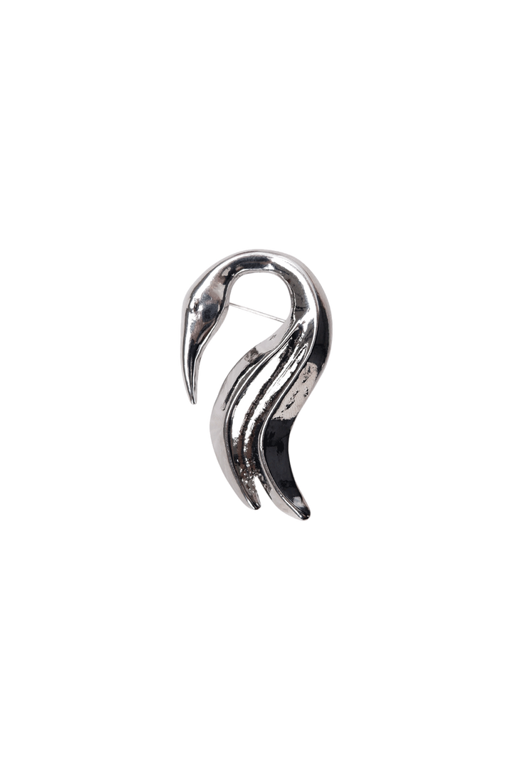 Black Colour - Bcswan Brooch 4547 - Silver Coloured