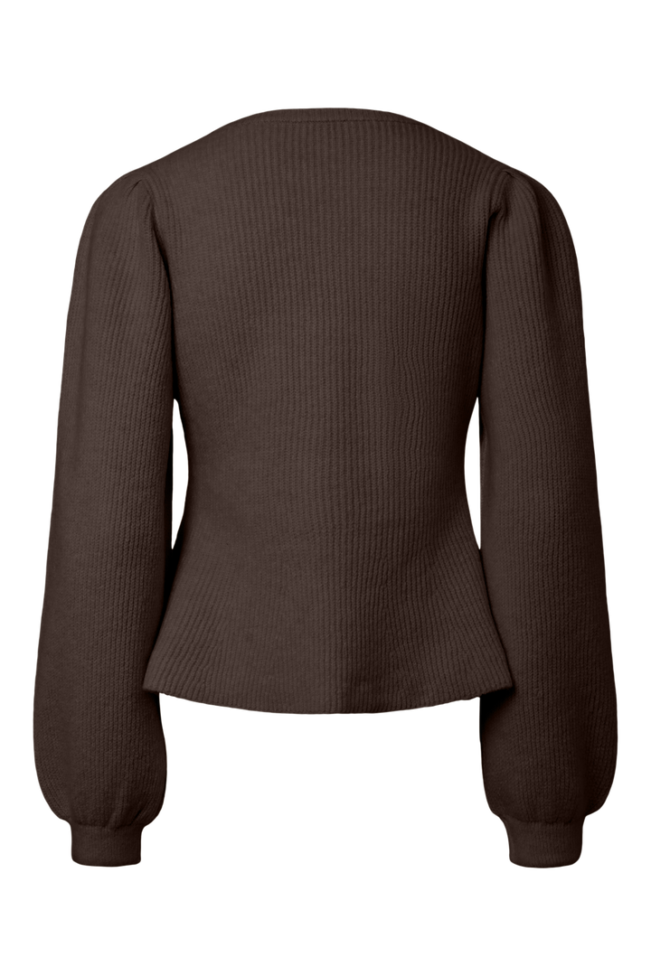 Pieces - Pcsilly Ls Puff Knit Cardigan - 5102717 Hot Fudge Melange