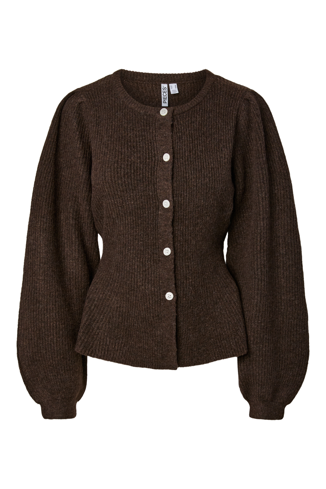 Pieces - Pcsilly Ls Puff Knit Cardigan - 5102717 Hot Fudge Melange