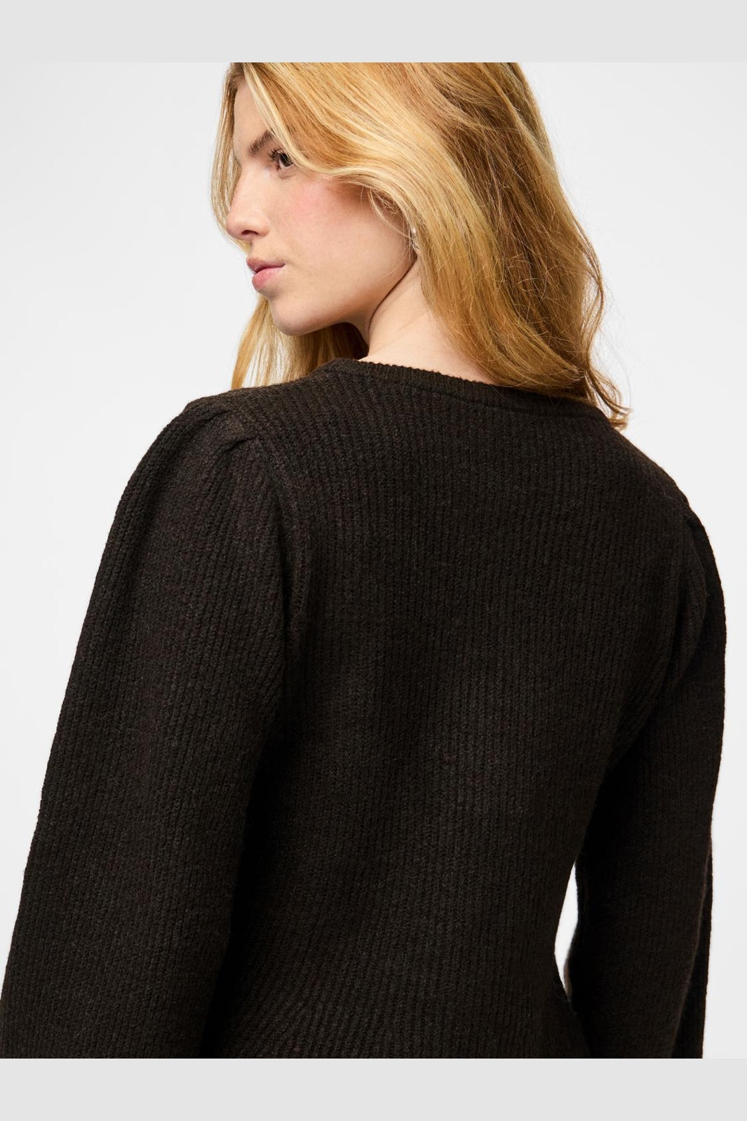 Pieces - Pcsilly Ls Puff Knit Cardigan - 5102717 Hot Fudge Melange