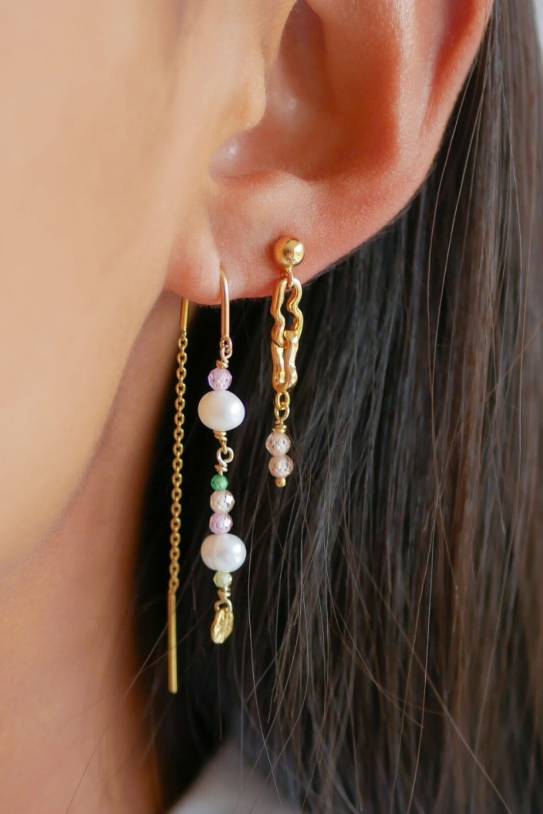 Enamel Copenhagen - Earring, Sofia - Light Pink, Kaki Green, Peach And Pearl