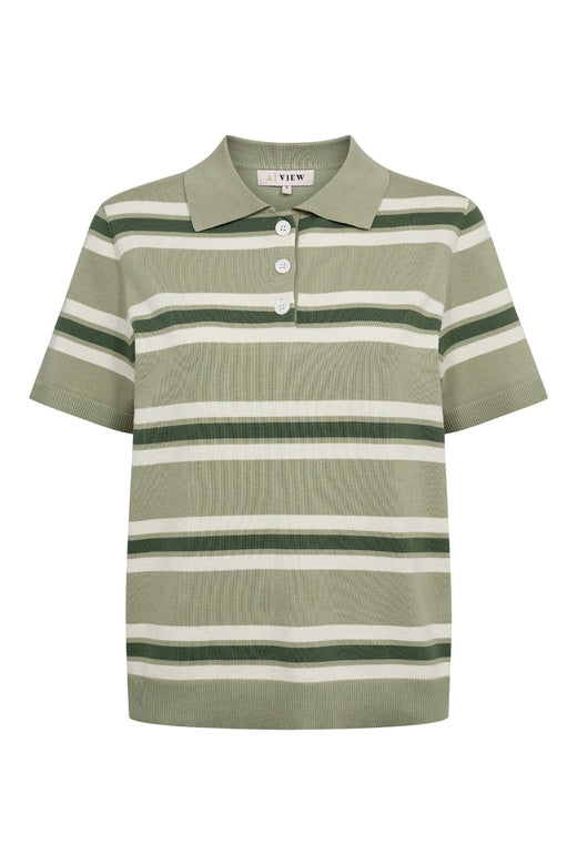 A-VIEW - Polo Stripe Knit Blouse AV5060 - 859 - Dusty Green