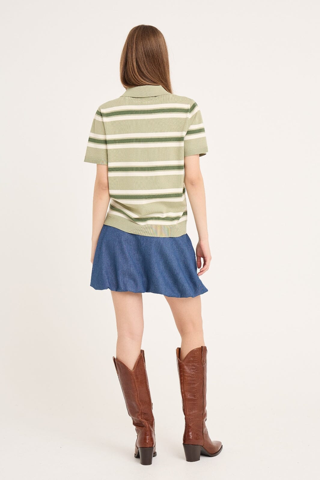 A-VIEW - Polo Stripe Knit Blouse AV5060 - 859 - Dusty Green