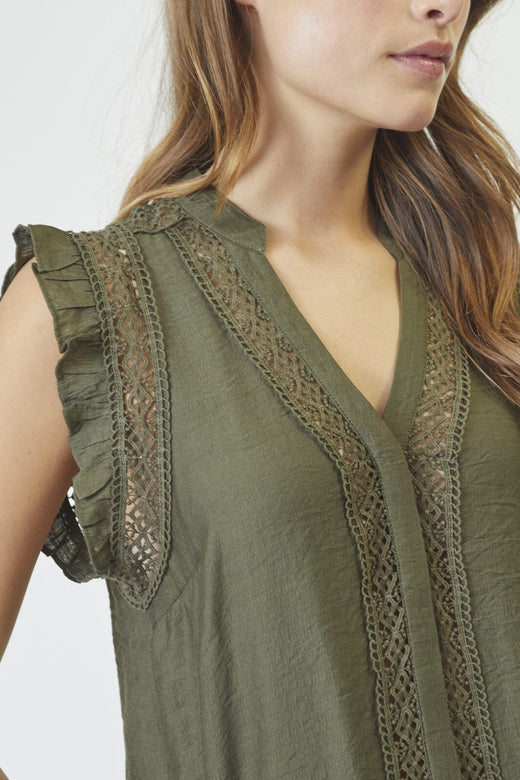 Forudbestilling - Co´Couture - Caryncc Frill Top 35837 - 7555 - Army