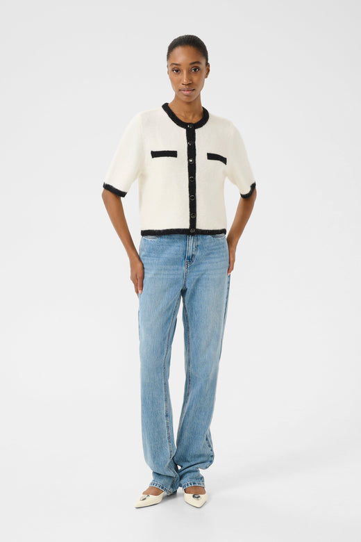 Forudbestilling - Gestuz - Gzalpha Contrast Cardigan - 107835 Ivory/Black Comb Cardigans 