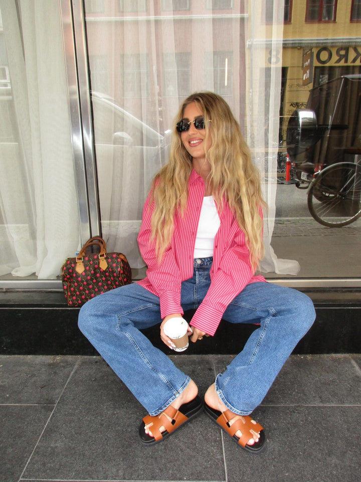 Jjxx - Jxjamie Ls Relaxed Poplin Shirt - 4235856 Cerise Stripe