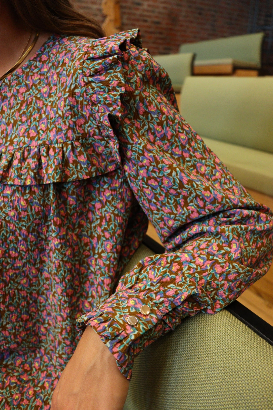 Liberte - Heather-Ls-Blouse - Pink Brown Flower