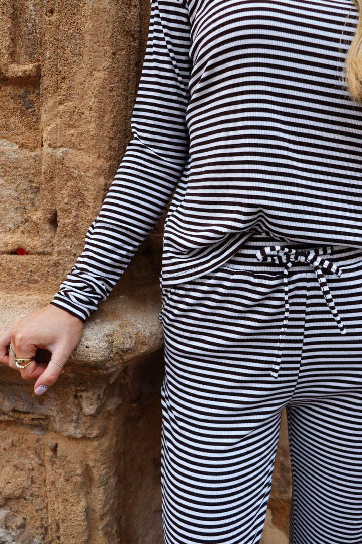 Liberte - Natalia-Ls-Boxy-Blouse - D. Brown Creme Small Stripe