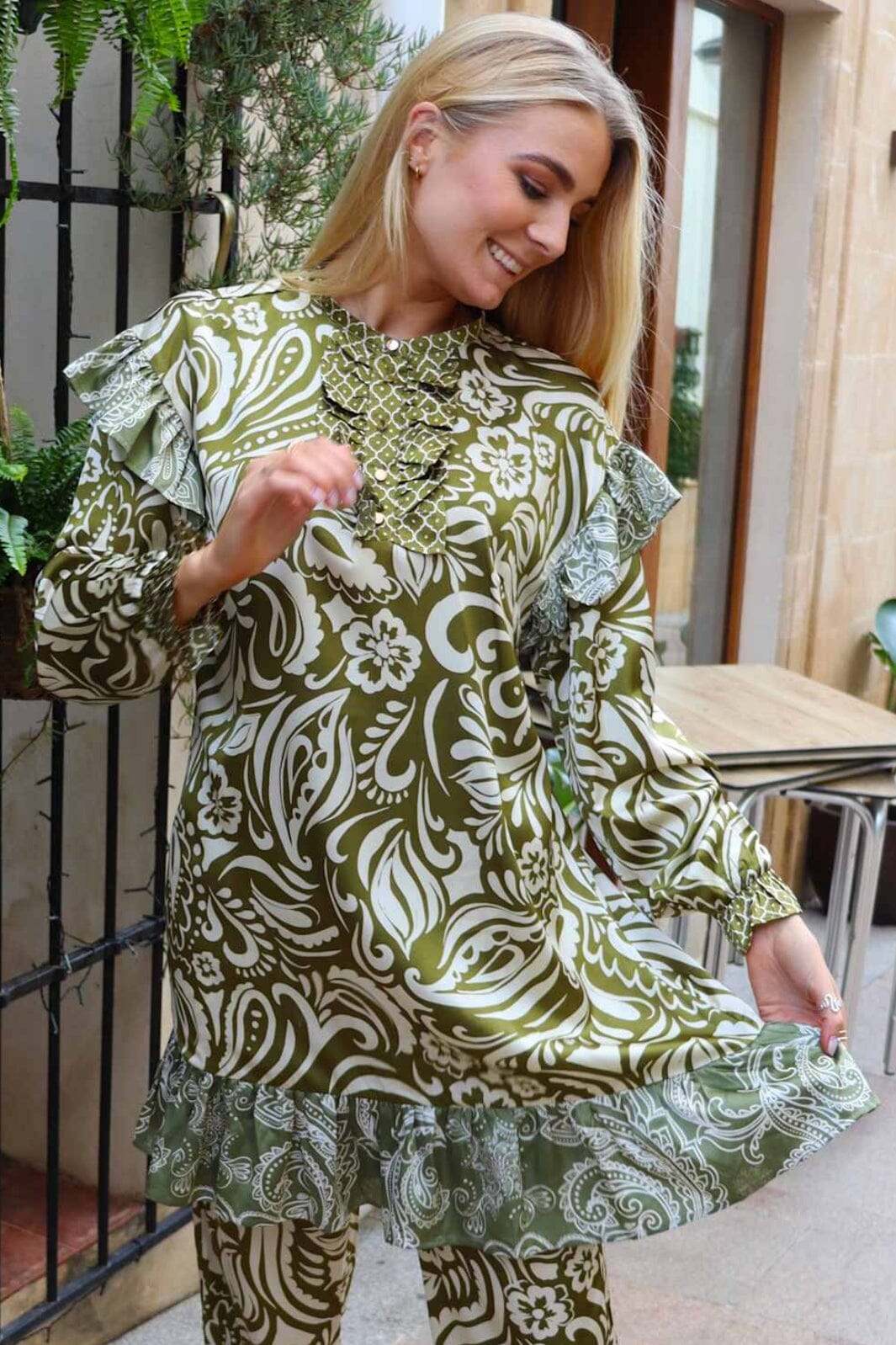 Liberte - Tia-Ls-Frill Dress 22076 - Army
