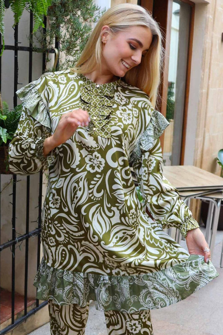 Liberte - Tia-Ls-Frill Dress 22076 - Army