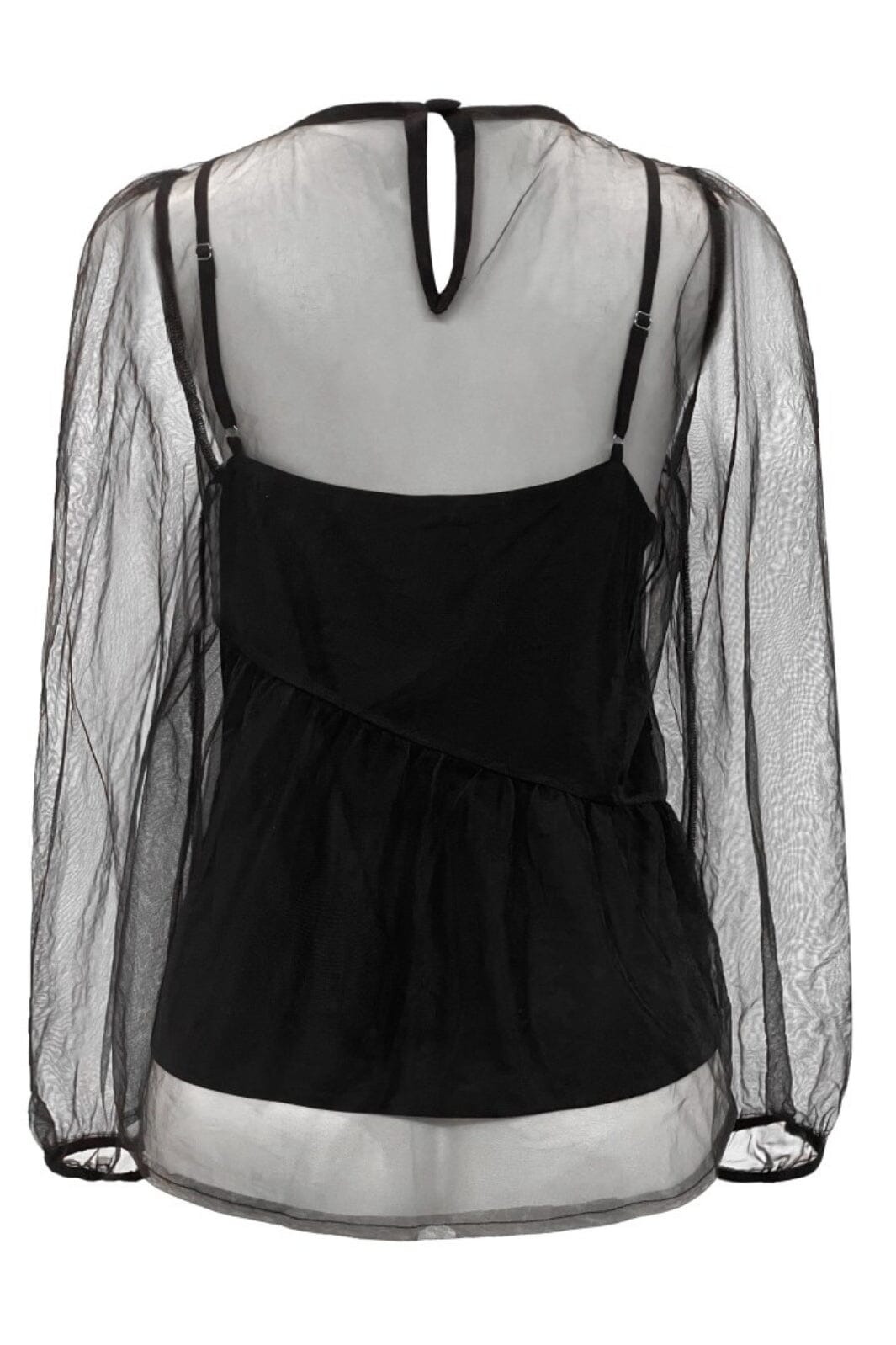Liberte - Tulle-Ls-Bow-Blouse 22126 - Black Red Bow