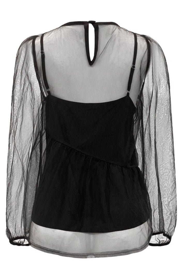 Liberte - Tulle-Ls-Bow-Blouse 22126 - Black Red Bow