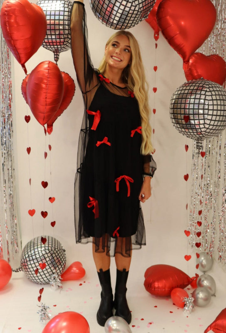 Liberte - Tulle-Ls-Bow-Dress 22124 - Black Red Bow