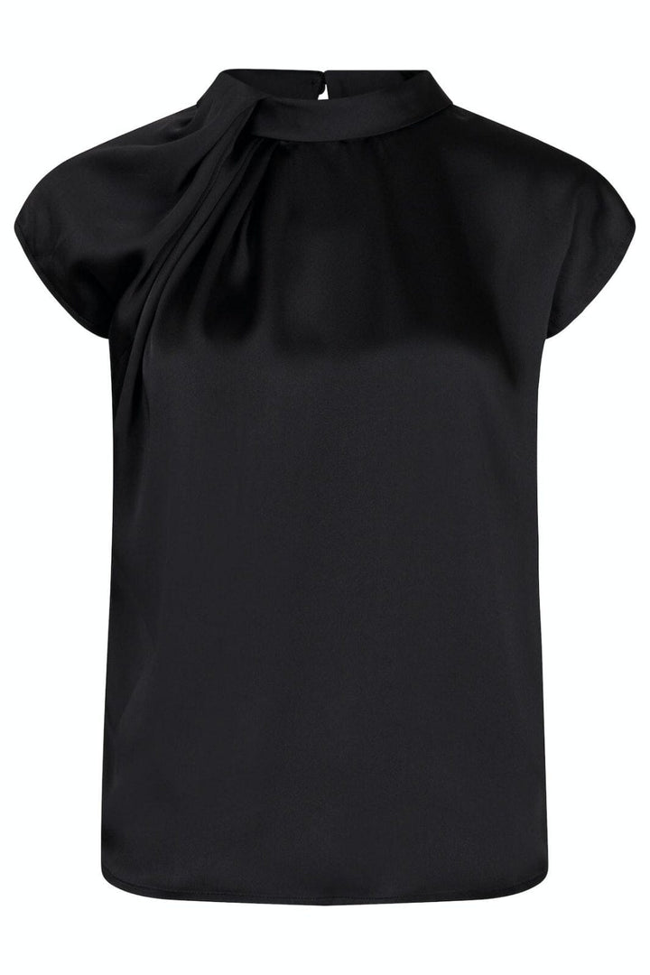 Neo Noir - Fleur Drapy Satin Blouse - 100 Black