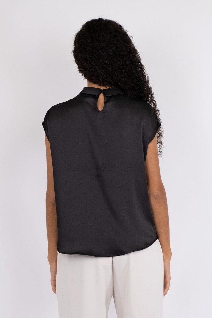 Neo Noir - Fleur Drapy Satin Blouse - 100 Black