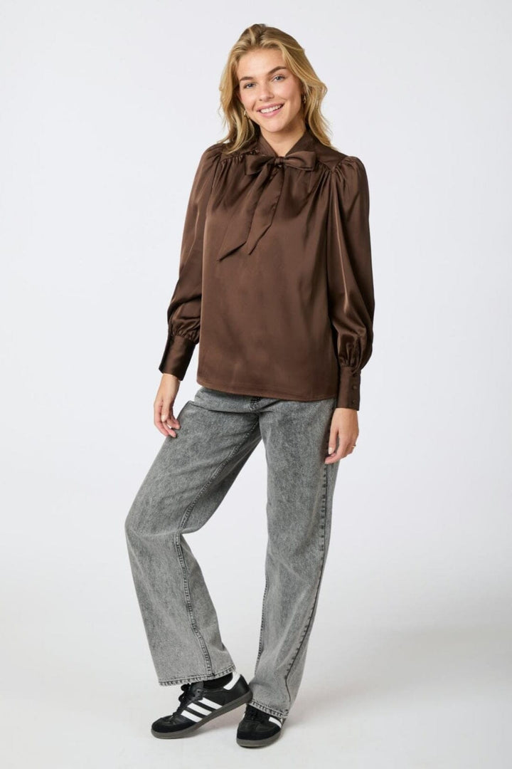 Neo Noir - Jaz Bow Blouse - Brown