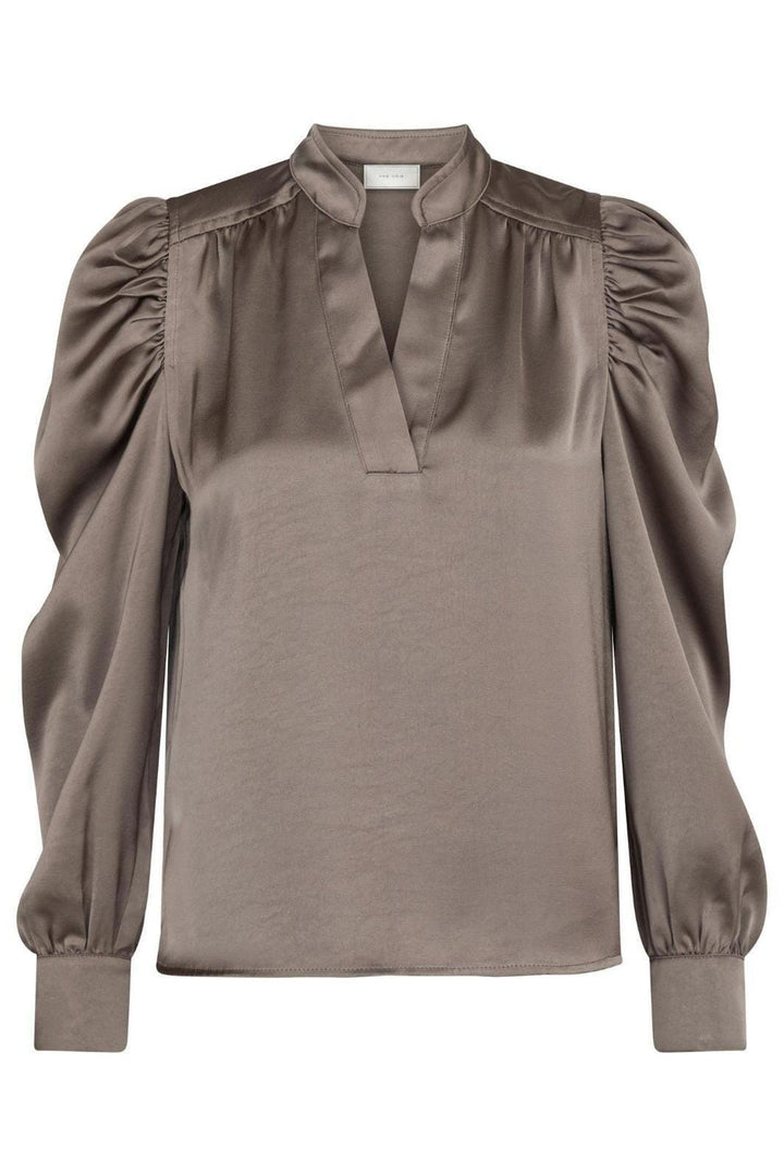 Neo Noir - Rosslyn Heavy Sateen Blouse - Warm Grey
