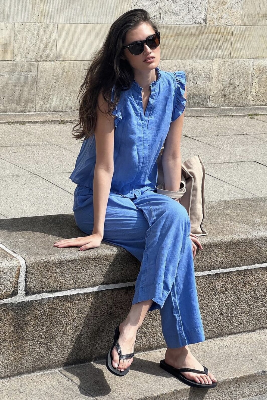 Neo Noir - Sonar Linen Pants - Dusty Blue