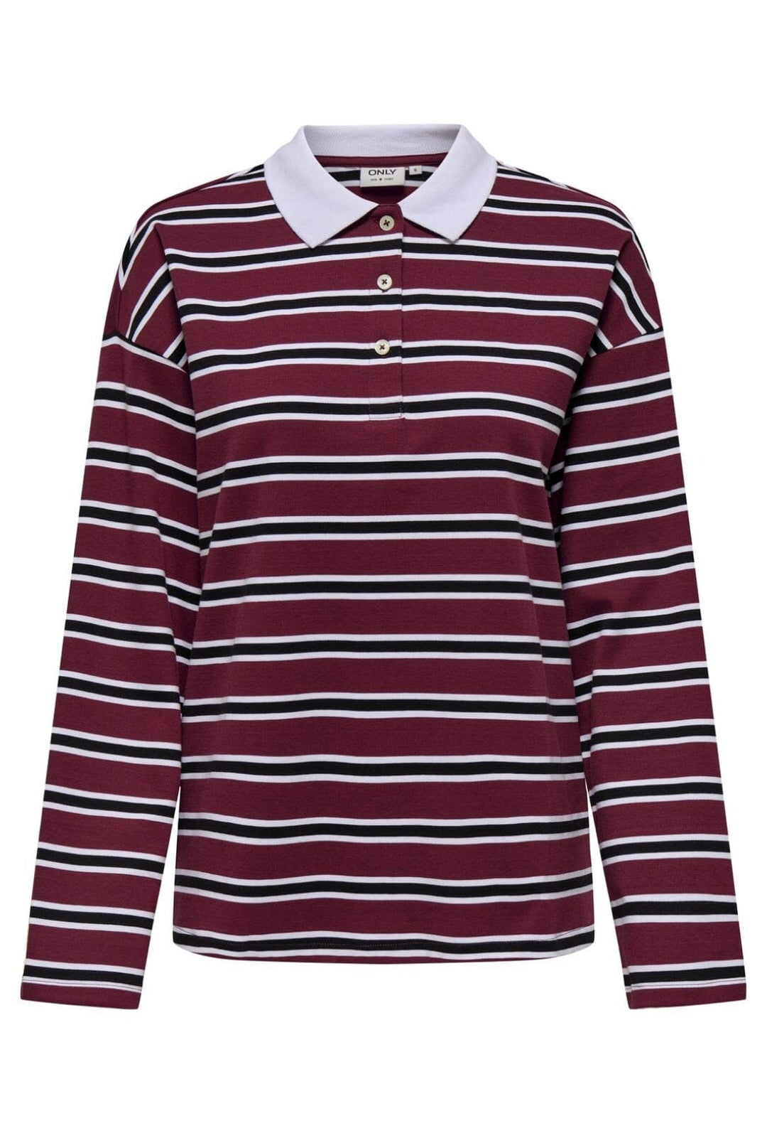Only - Onllara L/S Stripe Polo Ub Swt - 4822700 Cabernet Black+White