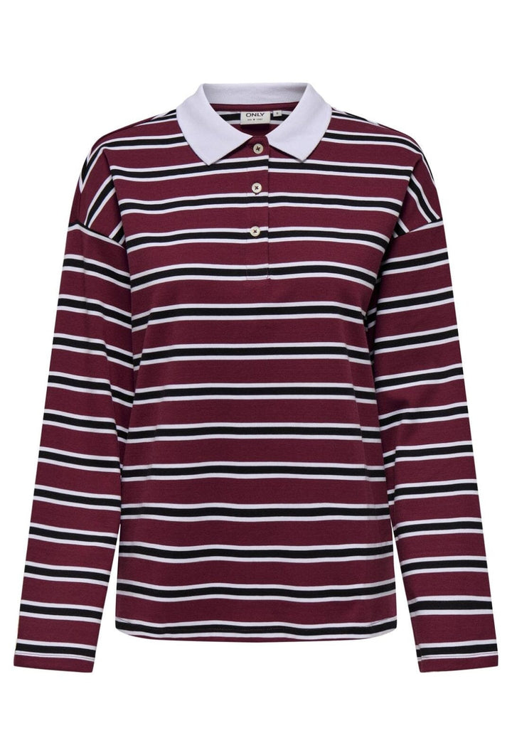 Only - Onllara L/S Stripe Polo Ub Swt - 4822700 Cabernet Black+White