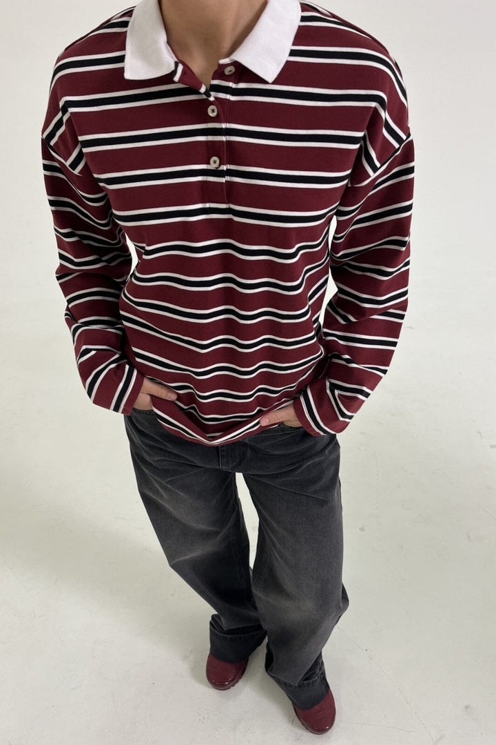 Only - Onllara L/S Stripe Polo Ub Swt - 4822700 Cabernet Black+White