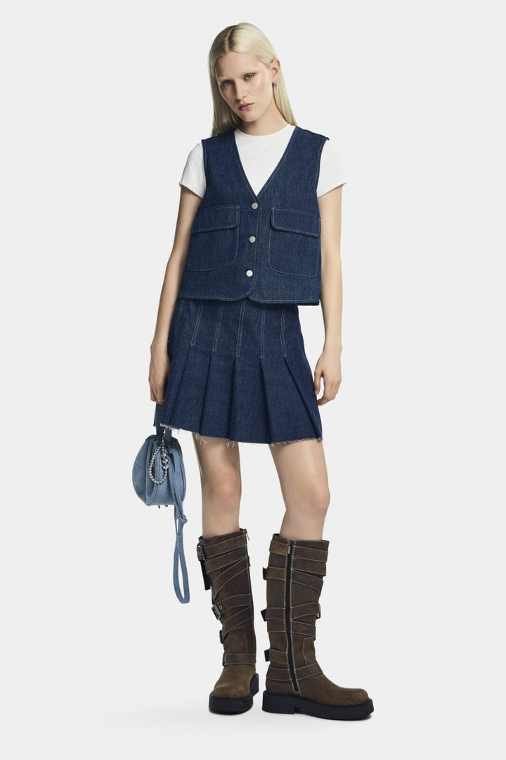Pieces - Pcfabia Short Plisse Denim Skirt Fsy - 4745600 Dark Blue Denim
