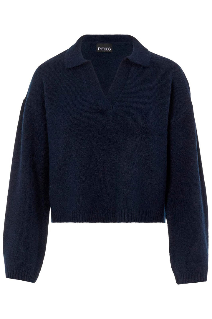 Pieces - Pcsasha Ls Cropped Knit - Navy Blazer