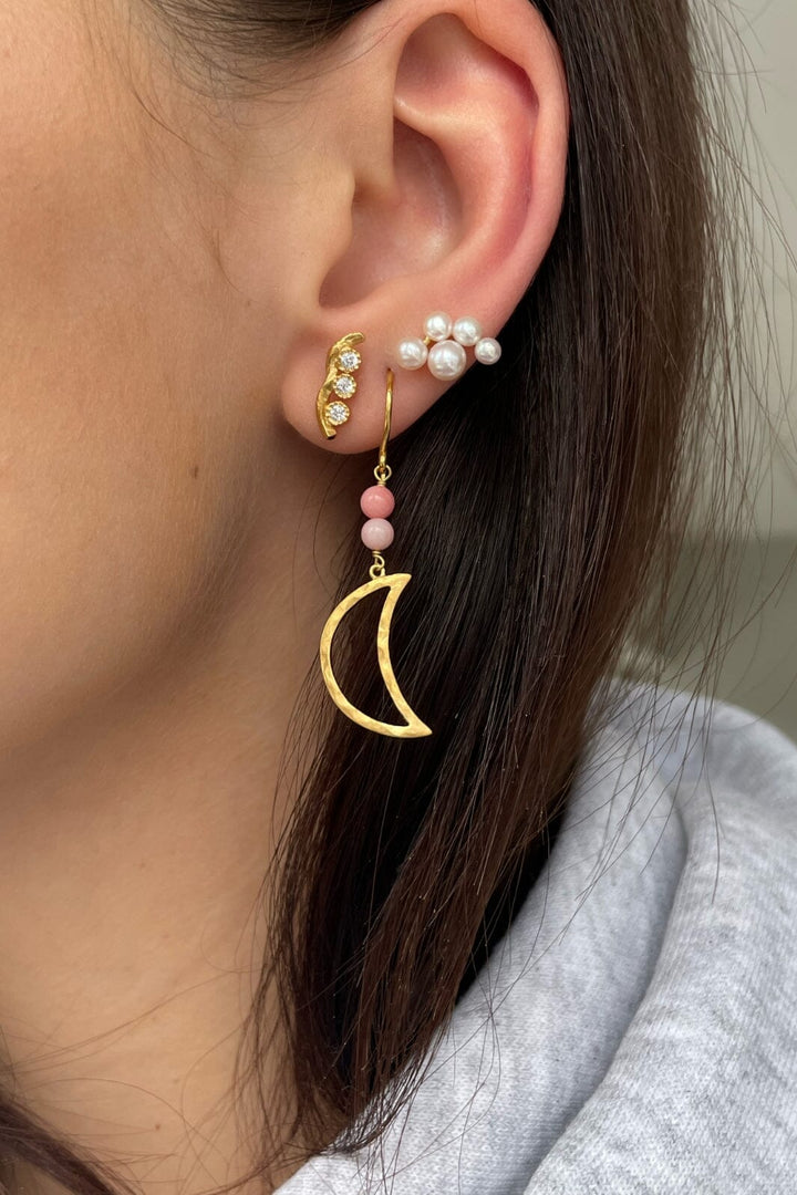 Stine A - Bella Moon Earring With Coral - 1342-02-S