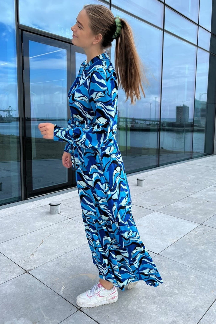 Y.A.S - Yasmotoro Ls Long Shirt Dress S. - Cashmere Blue WAVY PRINT