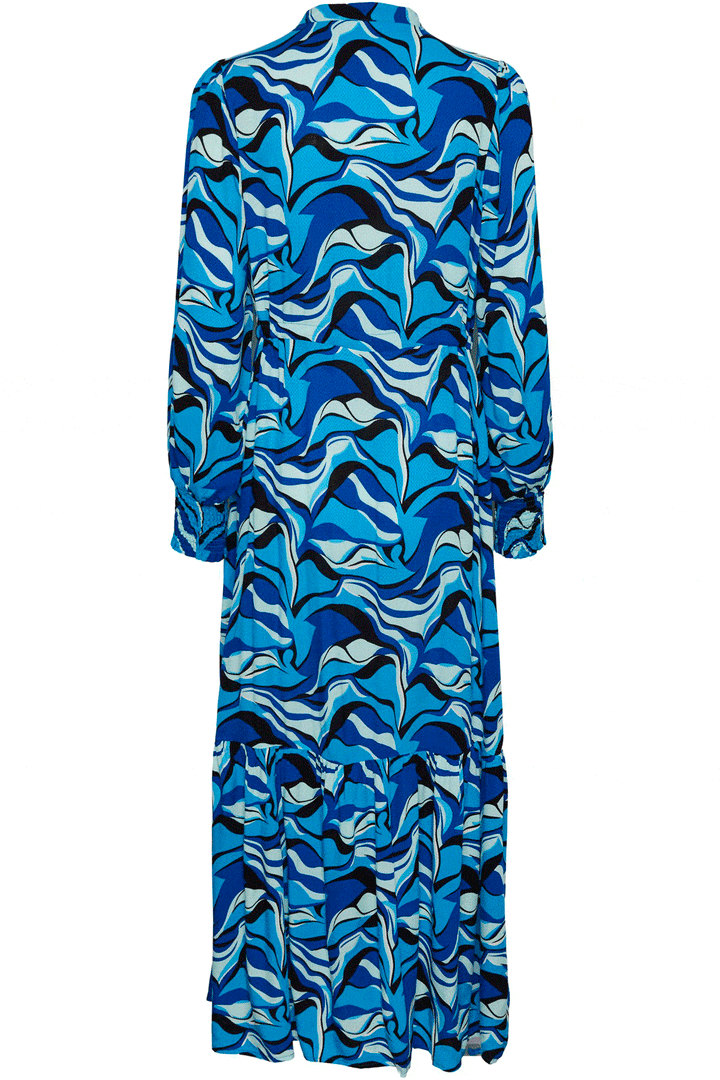 Y.A.S - Yasmotoro Ls Long Shirt Dress S. - Cashmere Blue WAVY PRINT