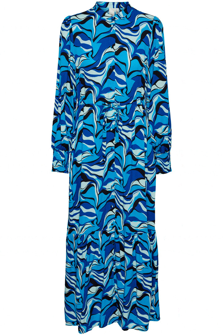 Y.A.S - Yasmotoro Ls Long Shirt Dress S. - Cashmere Blue WAVY PRINT