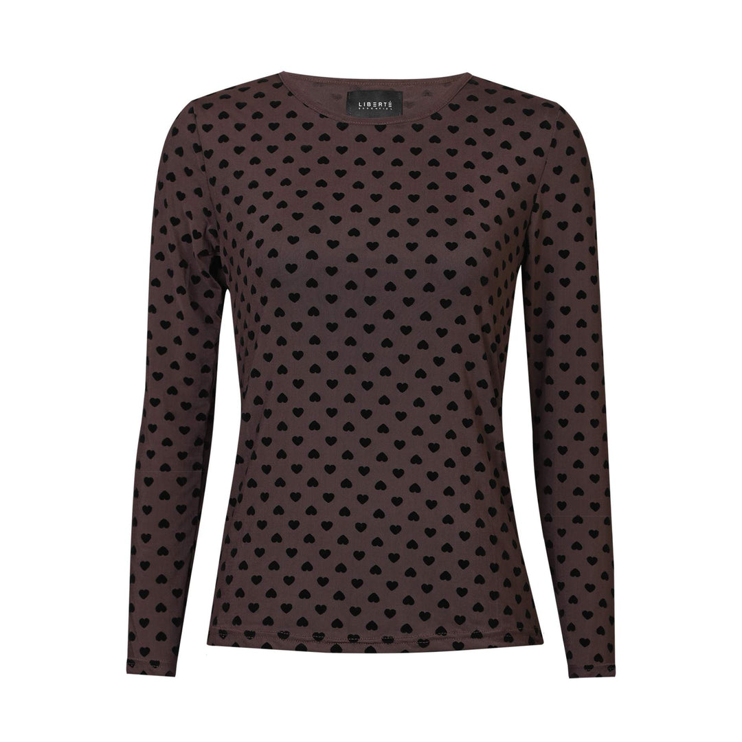 Liberte - Mesh Ls Tshirt, Flock 22081 - Dark Brown Heart